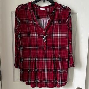 Westport Red Plaid Henley Tunic Top